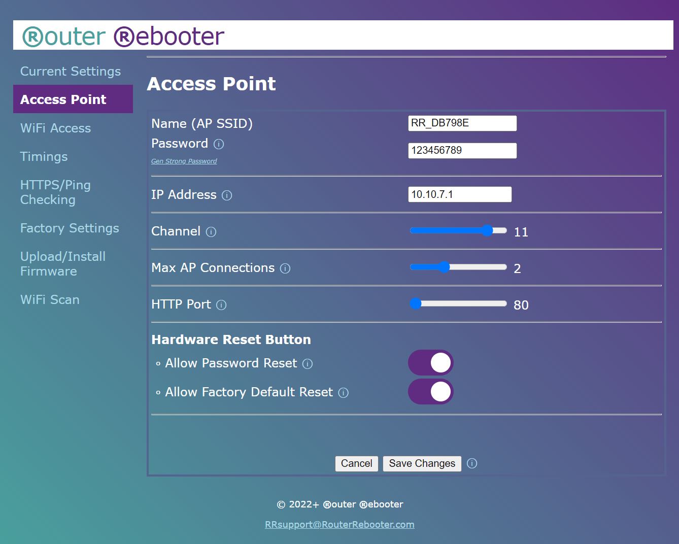 Router Rebooter Access Point Menu